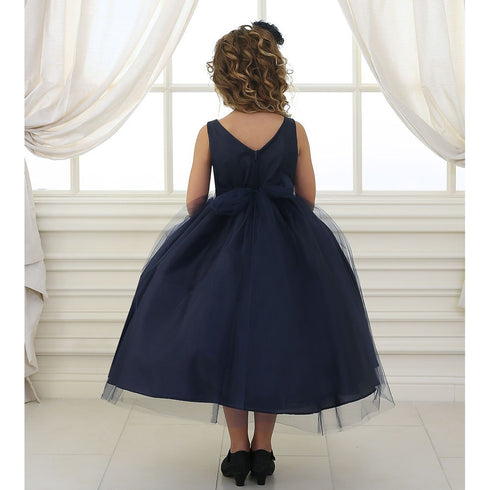 Big Girls Navy Rhinestone Tulle Junior Bridesmaid Dress 8-12 - SophiasStyle.com